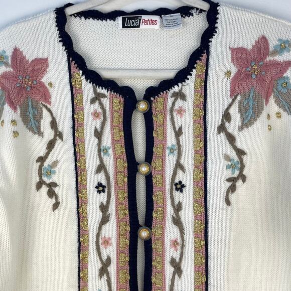 Vintage Embroidered Sweater Cardigan M EUC - Picture 2 of 8
